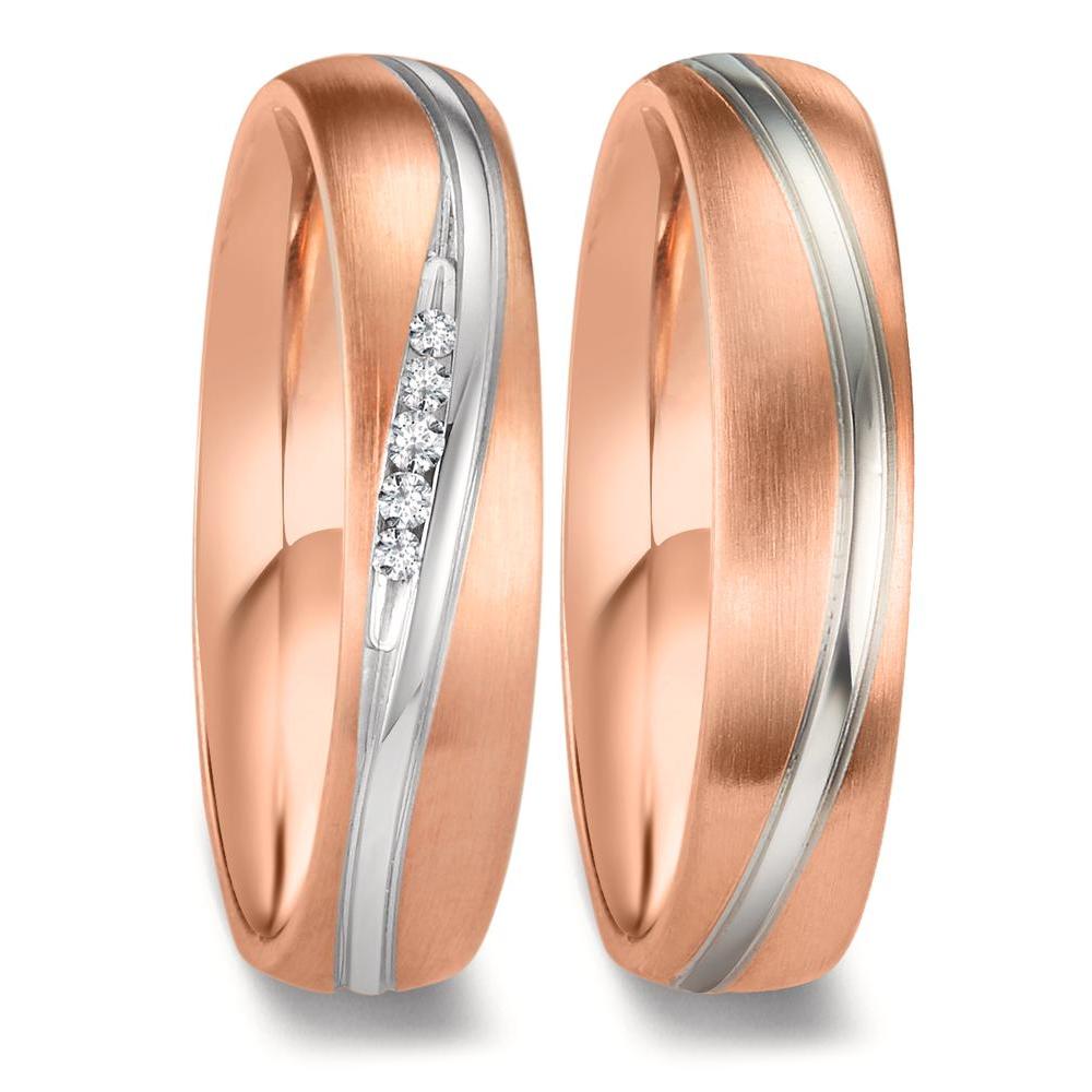 Partnergyűrű 750/18 K fehér arany, 750/18 K vörös arany Gyémánt 0.036 ct, 5 Kövek, w-si