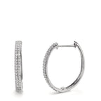 Patentzáras karika fülbevalók 750/18 K fehér arany Gyémánt 0.25 ct, 84 Kövek, w-si
