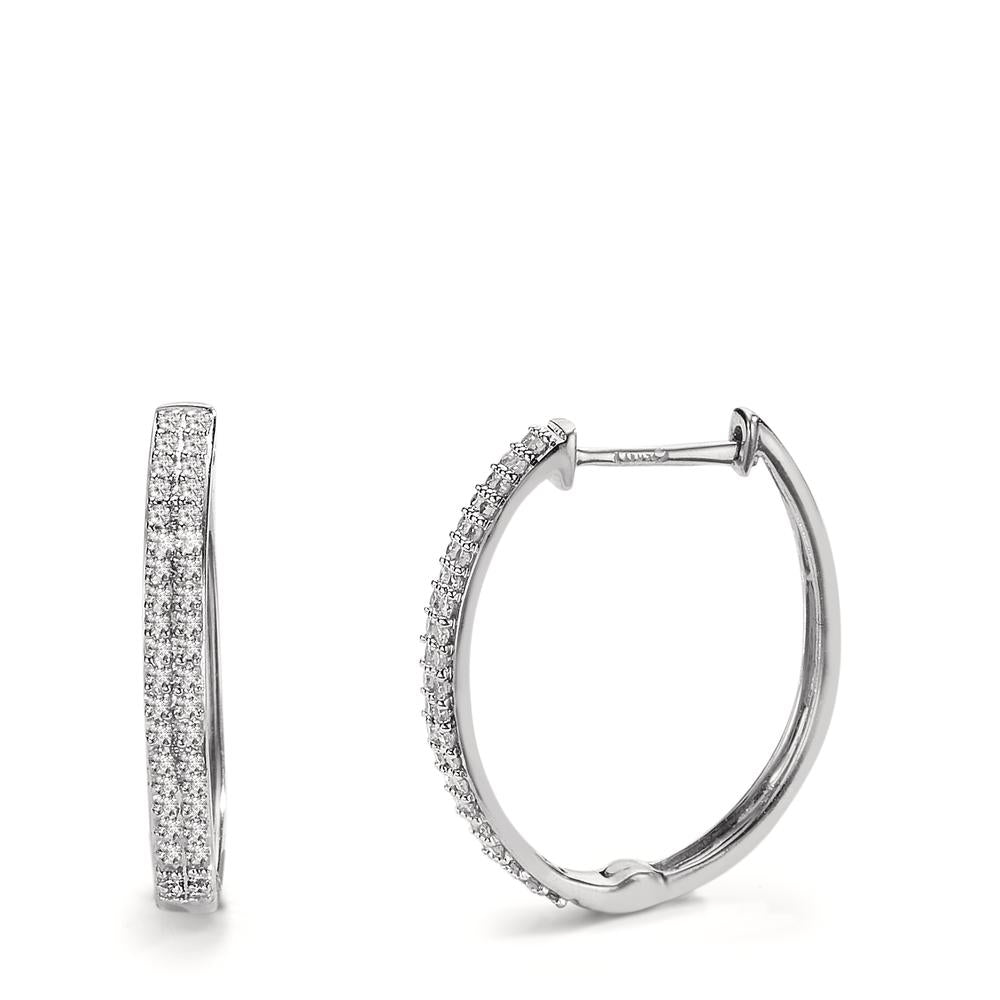 Patentzáras karika fülbevalók 750/18 K fehér arany Gyémánt 0.25 ct, 84 Kövek, w-si