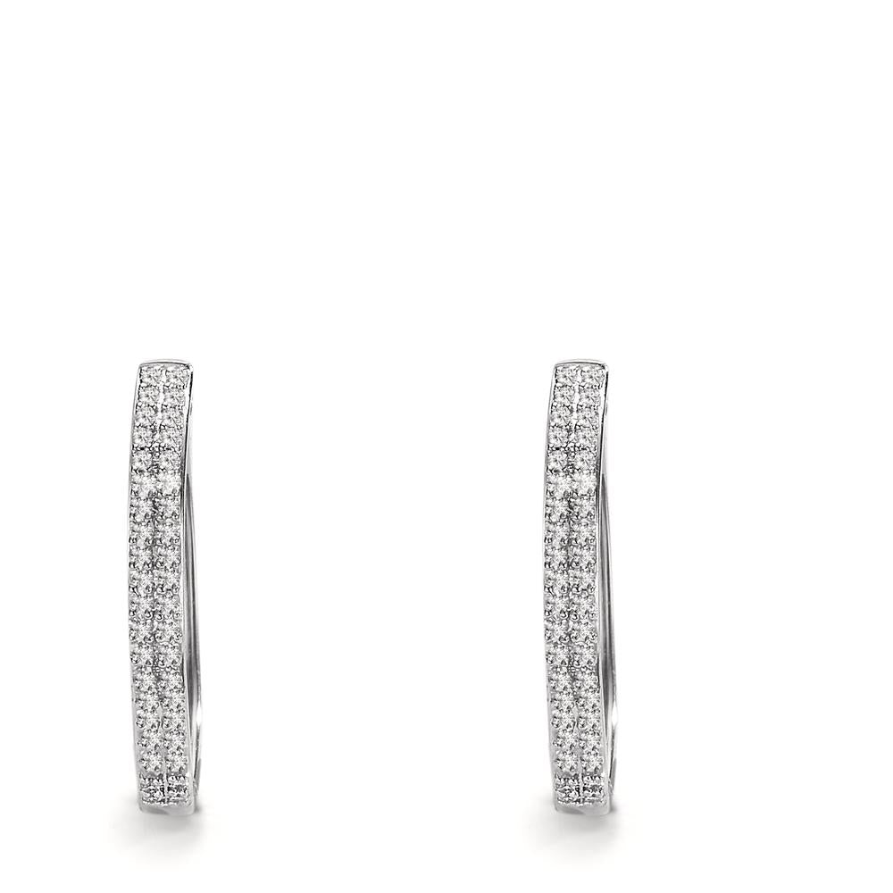 Patentzáras karika fülbevalók 750/18 K fehér arany Gyémánt 0.25 ct, 84 Kövek, w-si