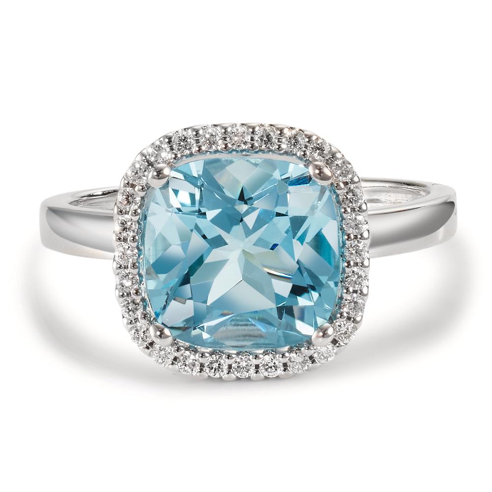 Gyűrű 750/18 K fehér arany Gyémánt 0.14 ct, w-si, Topáz Kék, 0.69 ct Ø12 mm