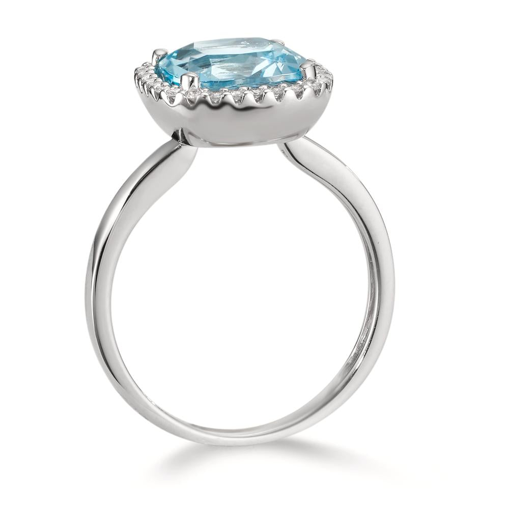 Gyűrű 750/18 K fehér arany Gyémánt 0.14 ct, w-si, Topáz Kék, 0.69 ct Ø12 mm