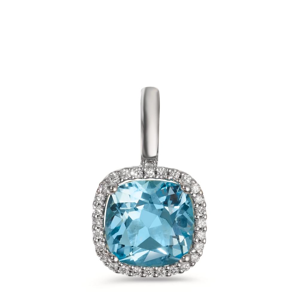 Medál 750/18 K fehér arany Gyémánt 0.14 ct, w-si, Topáz Kék, 0.69 ct Ø11.5 mm