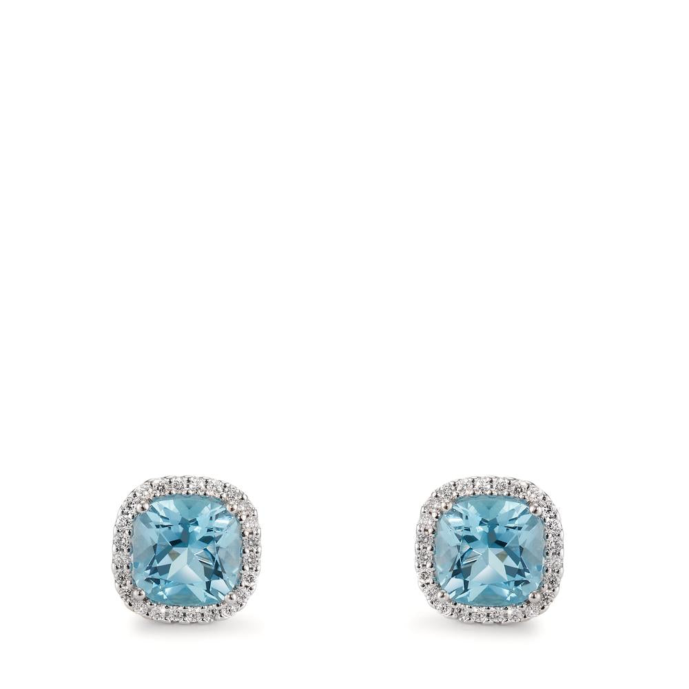Fülbevaló 750/18 K fehér arany Gyémánt 0.18 ct, w-si, Topáz Kék, 0.40 ct Ø8.5 mm