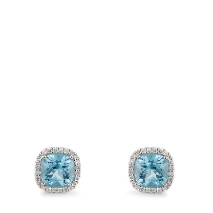 Fülbevaló 750/18 K fehér arany Gyémánt 0.18 ct, w-si, Topáz Kék, 0.40 ct Ø8.5 mm