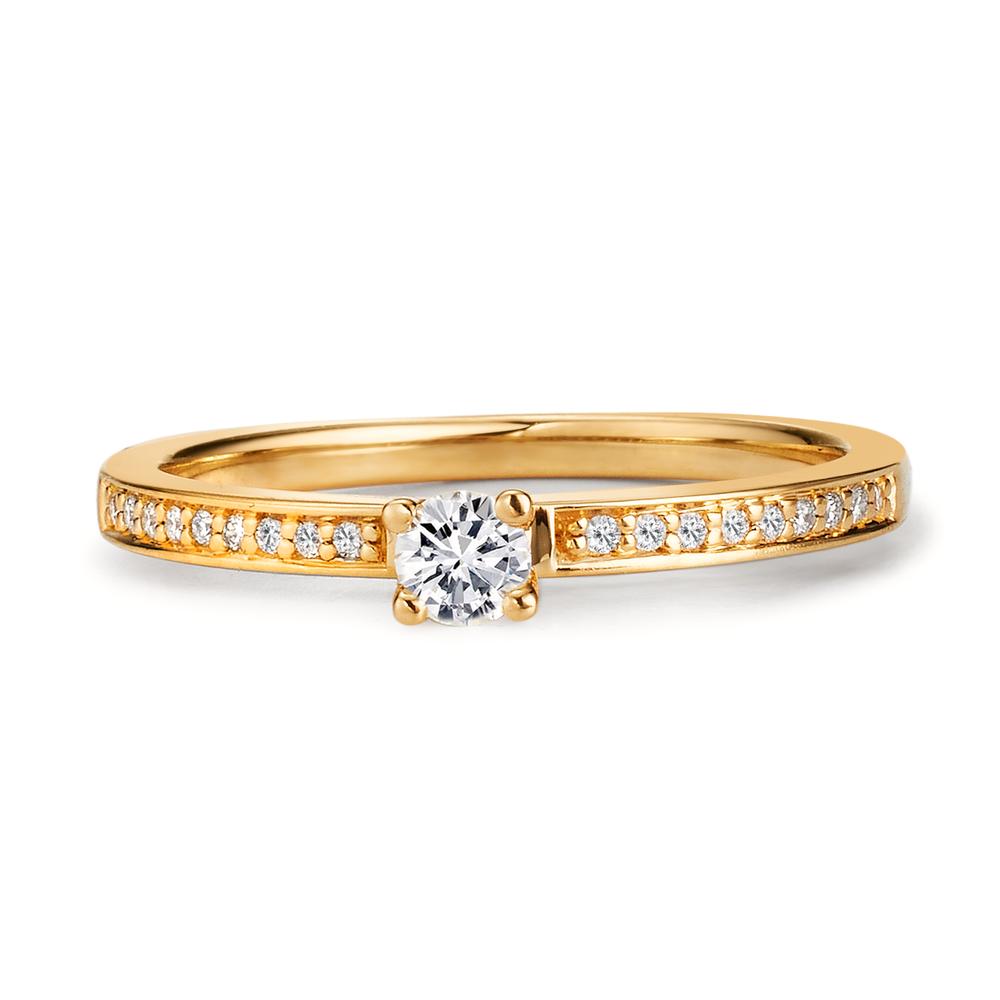Szoliter gyűrű 750/18 K sárga arany Gyémánt Fehér, 0.20 ct, 19 Kövek, Briliáns, w-si Ø3 mm