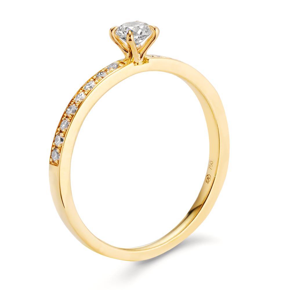 Szoliter gyűrű 750/18 K sárga arany Gyémánt 0.34 ct, 17 Kövek, w-si