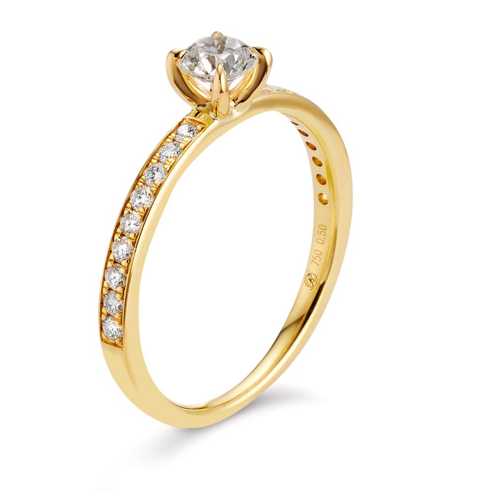 Szoliter gyűrű 750/18 K sárga arany Gyémánt Fehér, 0.30 ct, Briliáns, w-si, Gyémánt Fehér, 0.20 ct, 18 Kövek, Briliáns, w-si