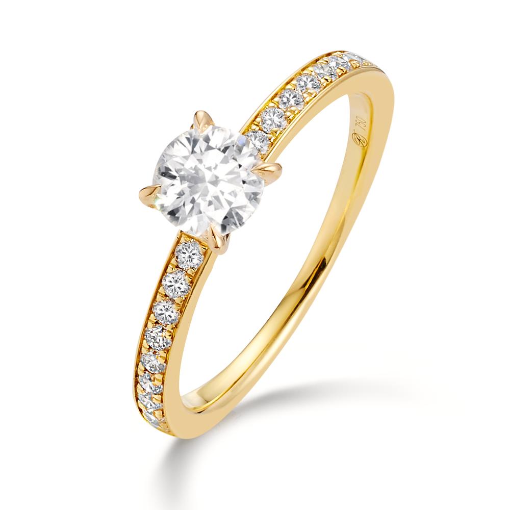 Szoliter gyűrű 750/18 K sárga arany Gyémánt 0.47 ct, Briliáns, w-si, Gyémánt 0.18 ct, 18 Kövek, Briliáns, w-si