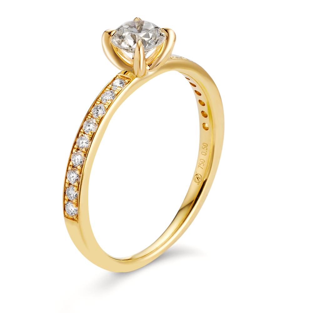 Szoliter gyűrű 750/18 K sárga arany Gyémánt 0.47 ct, Briliáns, w-si, Gyémánt 0.18 ct, 18 Kövek, Briliáns, w-si