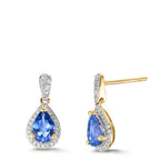 Függő fülbevaló 750/18 K sárga arany Tanzanit 1.16 ct, 2 Kövek, Gyémánt 0.21 ct, w-si