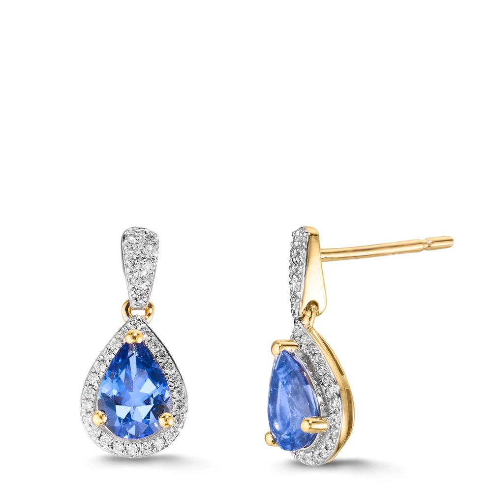 Függő fülbevaló 750/18 K sárga arany Tanzanit 1.16 ct, 2 Kövek, Gyémánt 0.21 ct, w-si
