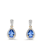 Függő fülbevaló 750/18 K sárga arany Tanzanit 1.16 ct, 2 Kövek, Gyémánt 0.21 ct, w-si