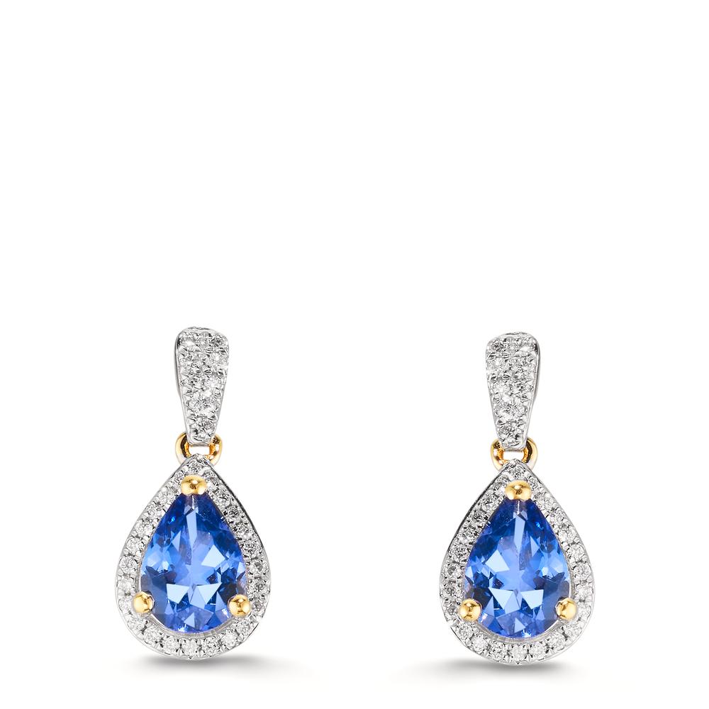 Függő fülbevaló 750/18 K sárga arany Tanzanit 1.16 ct, 2 Kövek, Gyémánt 0.21 ct, w-si