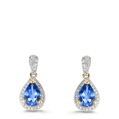 Függő fülbevaló 750/18 K sárga arany Tanzanit 1.16 ct, 2 Kövek, Gyémánt 0.21 ct, w-si