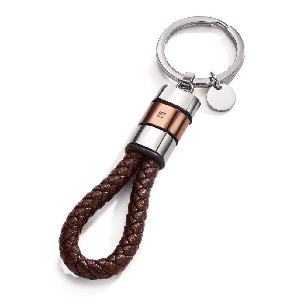 Kulcstartó Rozsdamentes acél, Bőr, Kaucsuk Cirkónia IP bevonatú 11 cm Ø30 mm