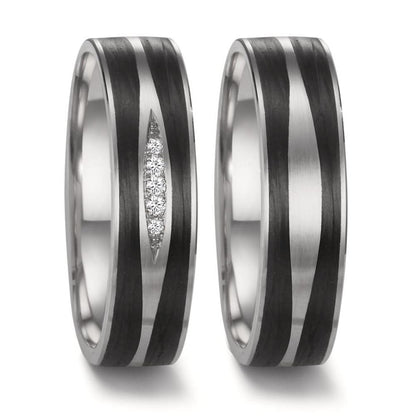 Partnergyűrű 950 platina, Szén Gyémánt 0.034 ct, 5 Kövek, w-si