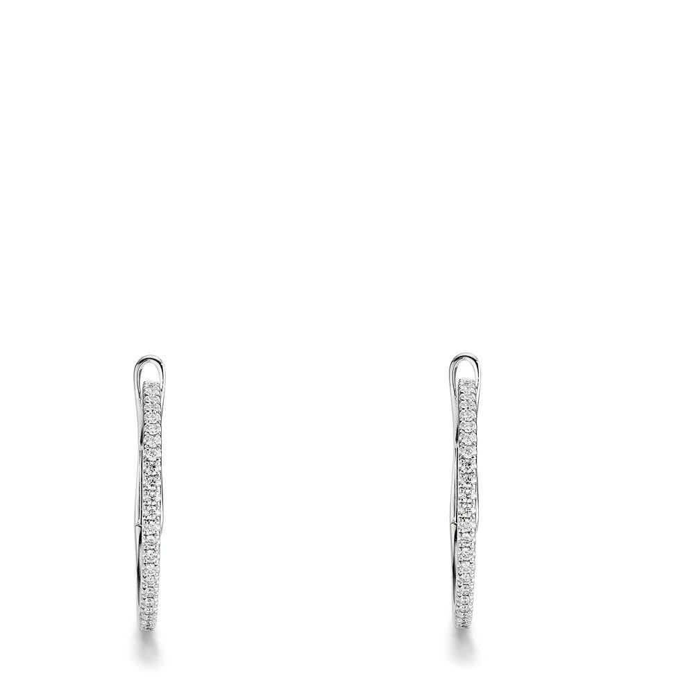 Patentzáras karika fülbevalók 750/18 K fehér arany Gyémánt 0.185 ct, 50 Kövek, w-si