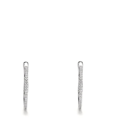 Patentzáras karika fülbevalók 750/18 K fehér arany Gyémánt 0.185 ct, 50 Kövek, w-si