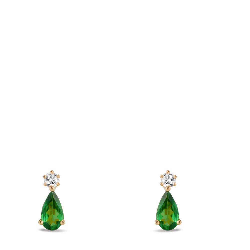 Fülbevaló 750/18 K sárga arany Gránát Zöld, 2 Kövek, Gyémánt 0.05 ct, w-si