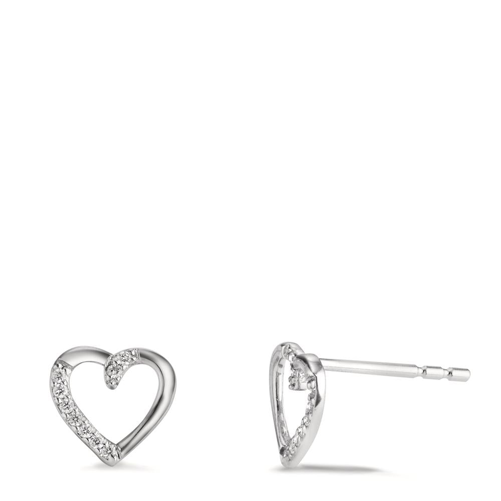 Fülbevaló 750/18 K fehér arany Gyémánt 0.045 ct, 18 Kövek, w-si Szív Ø7 mm