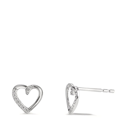 Fülbevaló 750/18 K fehér arany Gyémánt 0.045 ct, 18 Kövek, w-si Szív Ø7 mm