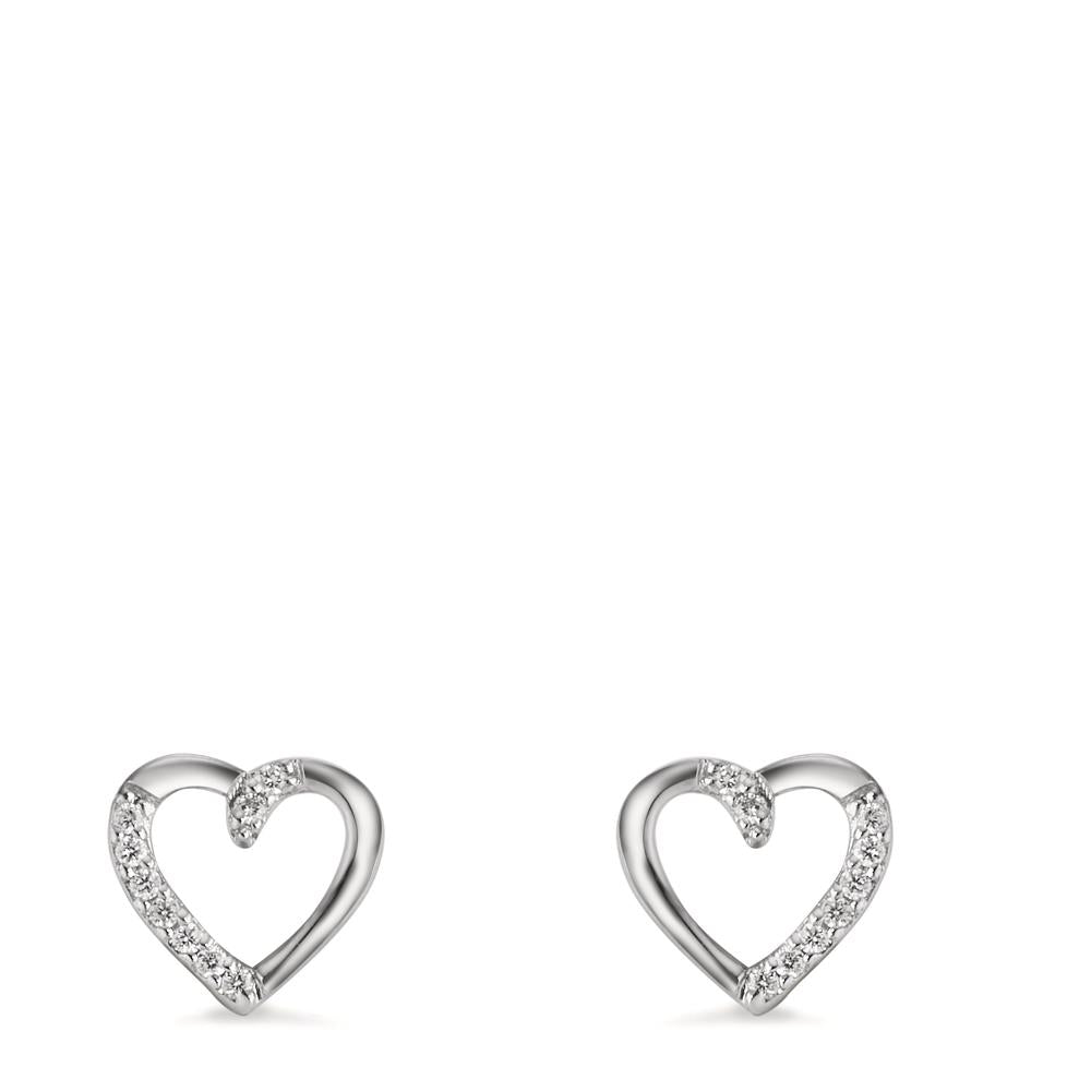 Fülbevaló 750/18 K fehér arany Gyémánt 0.045 ct, 18 Kövek, w-si Szív Ø7 mm