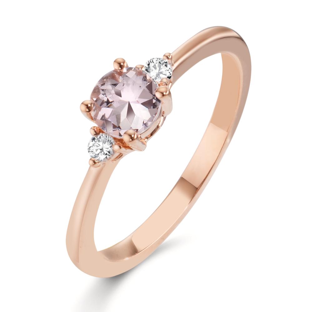 Gyűrű 750/18 K vörös arany Morganit Rózsaszín, Gyémánt 0.065 ct, 2 Kövek, w-si