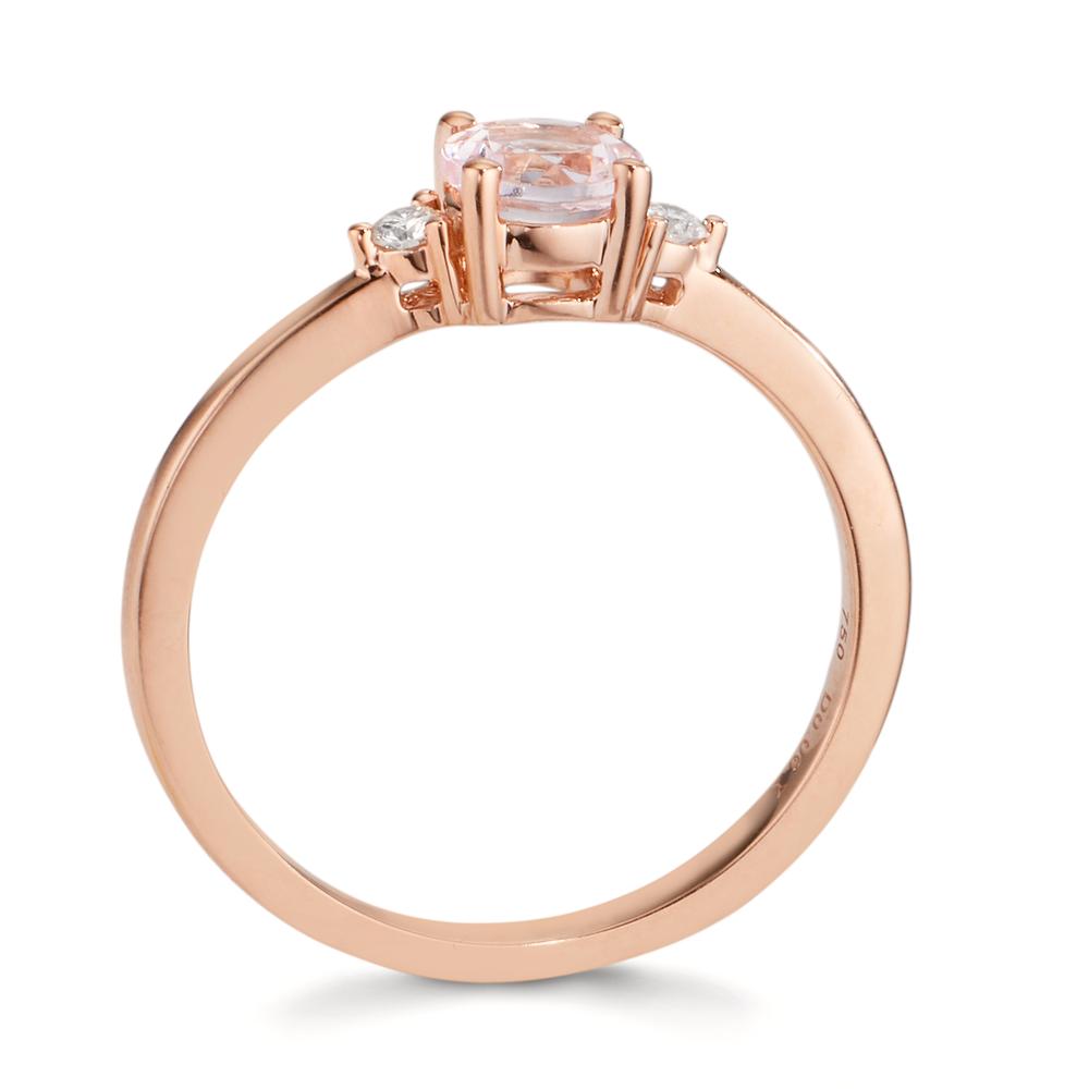 Gyűrű 750/18 K vörös arany Morganit Rózsaszín, Gyémánt 0.065 ct, 2 Kövek, w-si