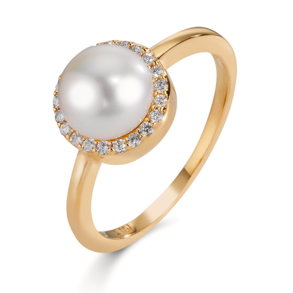 Gyűrű 750/18 K sárga arany Gyémánt 0.125 ct, w-si édesvízi tenyésztett gyöngy 7-7.5 mm