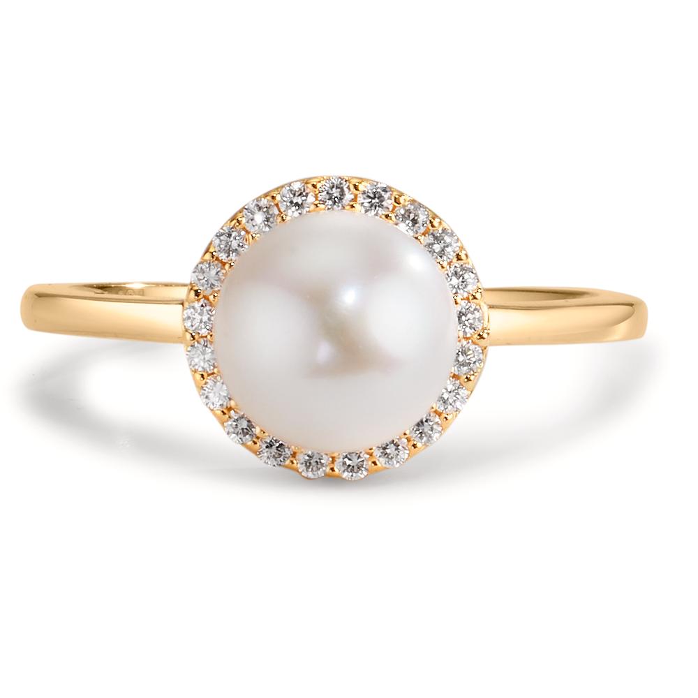 Gyűrű 750/18 K sárga arany Gyémánt 0.125 ct, w-si édesvízi tenyésztett gyöngy 7-7.5 mm