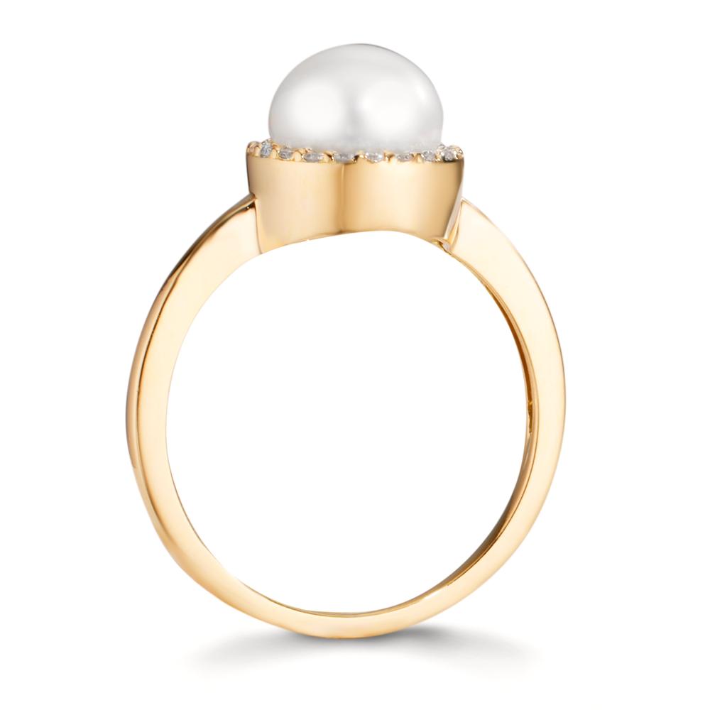 Gyűrű 750/18 K sárga arany Gyémánt 0.125 ct, w-si édesvízi tenyésztett gyöngy 7-7.5 mm