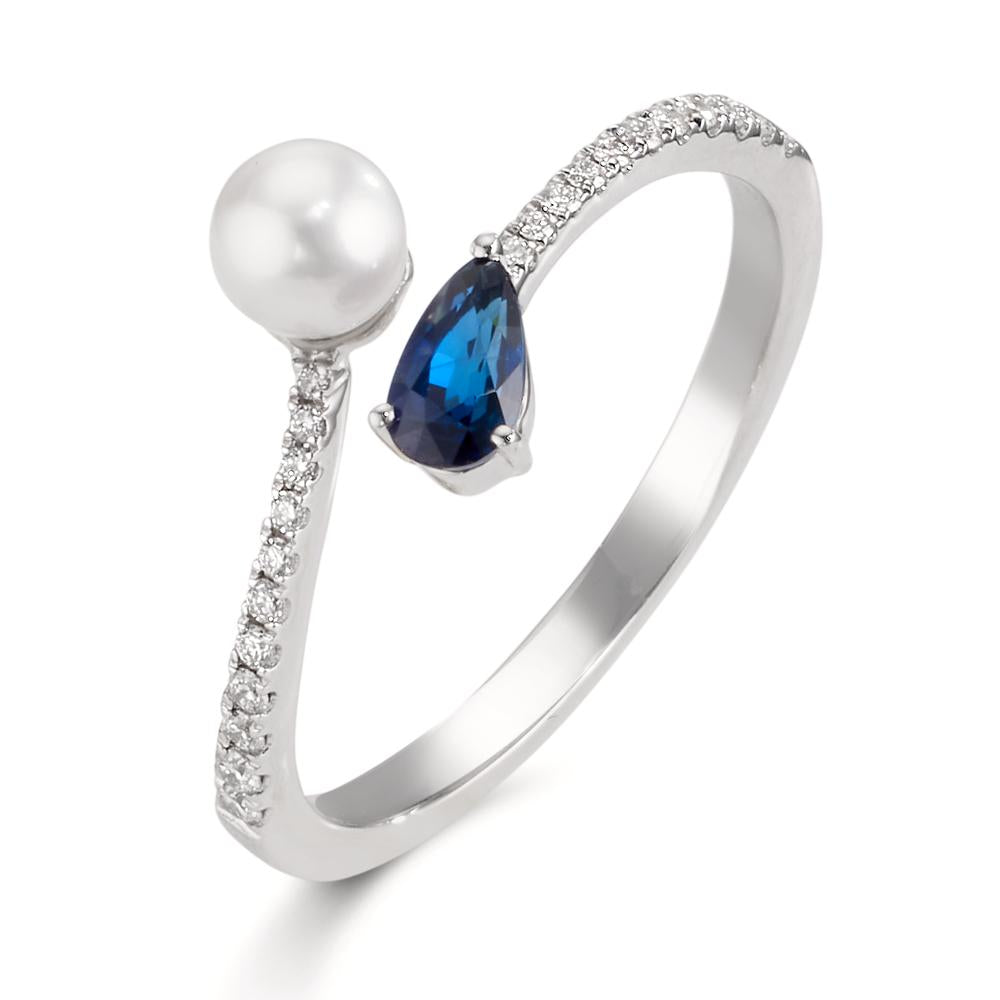 Gyűrű 750/18 K fehér arany Gyémánt 0.105 ct, w-si, Zafír [Akoya Perlen] 3.5-4 mm