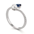 Gyűrű 750/18 K fehér arany Gyémánt 0.105 ct, w-si, Zafír [Akoya Perlen] 3.5-4 mm