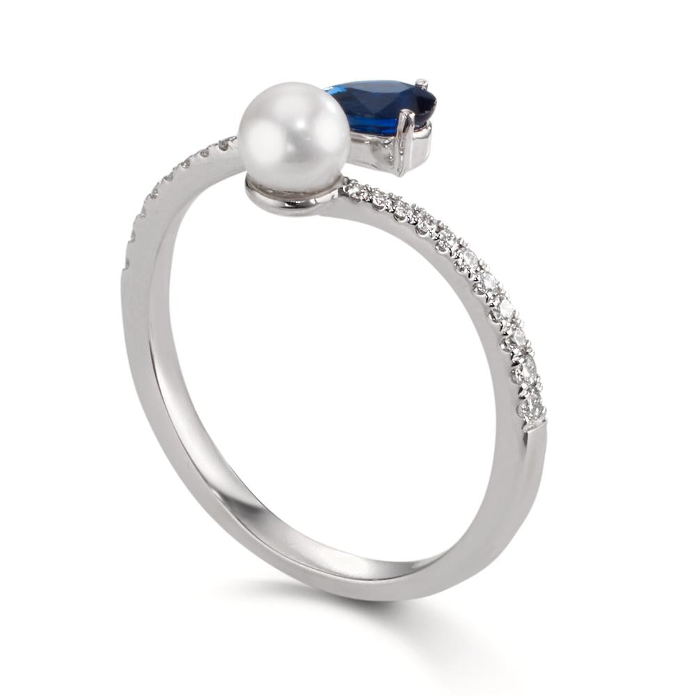 Gyűrű 750/18 K fehér arany Gyémánt 0.105 ct, w-si, Zafír [Akoya Perlen] 3.5-4 mm