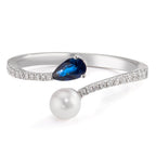 Gyűrű 750/18 K fehér arany Gyémánt 0.105 ct, w-si, Zafír [Akoya Perlen] 3.5-4 mm