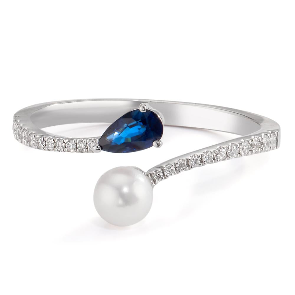 Gyűrű 750/18 K fehér arany Gyémánt 0.105 ct, w-si, Zafír [Akoya Perlen] 3.5-4 mm