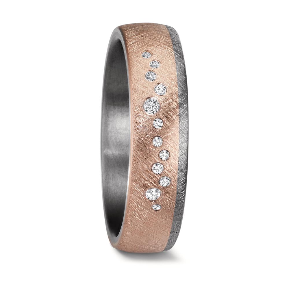 Partnergyűrű 999 tantál, 585/14 K rozé arany Gyémánt 0.105 ct, 12 Kövek, w-si