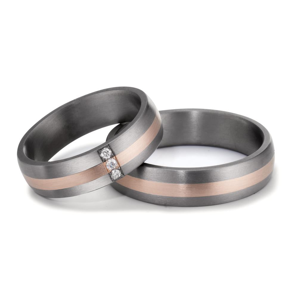 Partnergyűrű 999 tantál, 585/14 K rozé arany Gyémánt 0.045 ct, 3 Kövek, w-si