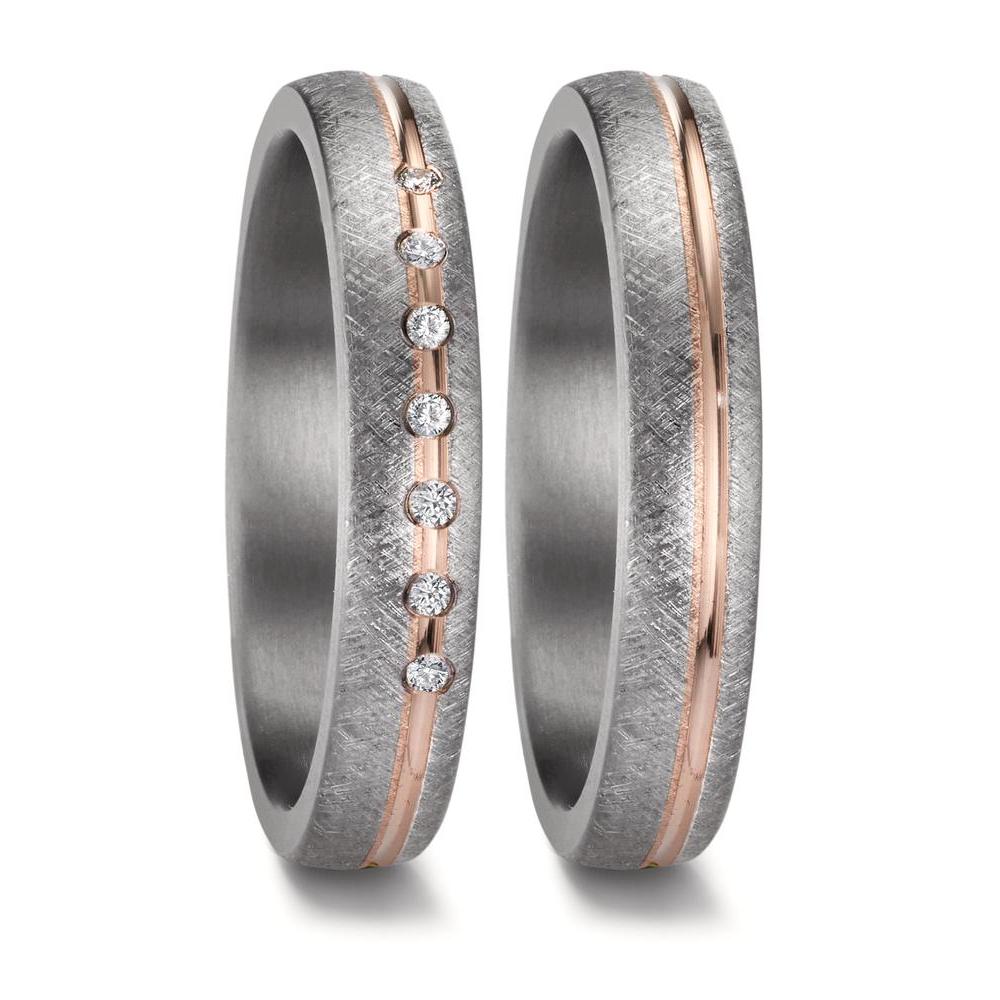 Partnergyűrű 999 tantál, 585/14 K rozé arany Gyémánt 0.07 ct, 7 Kövek, w-si