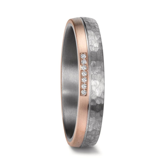 Partnergyűrű 999 tantál, 585/14 K rozé arany Gyémánt 0.025 ct, 7 Kövek, w-si