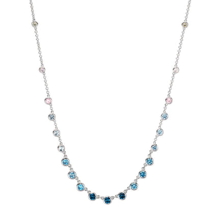 Nyakékek 750/18 K fehér arany Topáz 1.31 ct, 12 Kövek, London kék topáz 0.41 ct, 3 Kövek, Kvarc 0.06 ct, 2 Kövek, Rózsakvarc 0.19 ct, 4 Kövek 40-45 cm