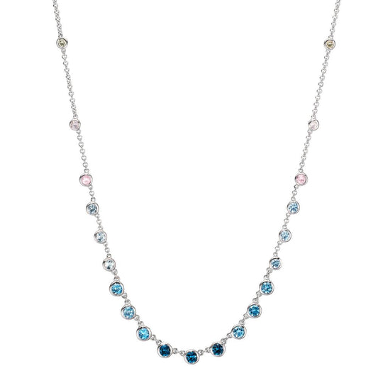 Nyakékek 750/18 K fehér arany Topáz 1.31 ct, 12 Kövek, London kék topáz 0.41 ct, 3 Kövek, Kvarc 0.06 ct, 2 Kövek, Rózsakvarc 0.19 ct, 4 Kövek 40-45 cm