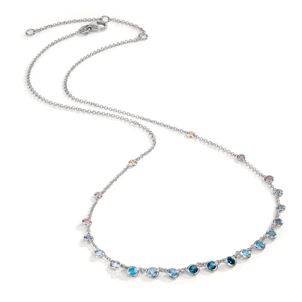 Nyakékek 750/18 K fehér arany Topáz 1.31 ct, 12 Kövek, London kék topáz 0.41 ct, 3 Kövek, Kvarc 0.06 ct, 2 Kövek, Rózsakvarc 0.19 ct, 4 Kövek 40-45 cm