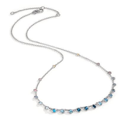 Nyakékek 750/18 K fehér arany Topáz 1.31 ct, 12 Kövek, London kék topáz 0.41 ct, 3 Kövek, Kvarc 0.06 ct, 2 Kövek, Rózsakvarc 0.19 ct, 4 Kövek 40-45 cm