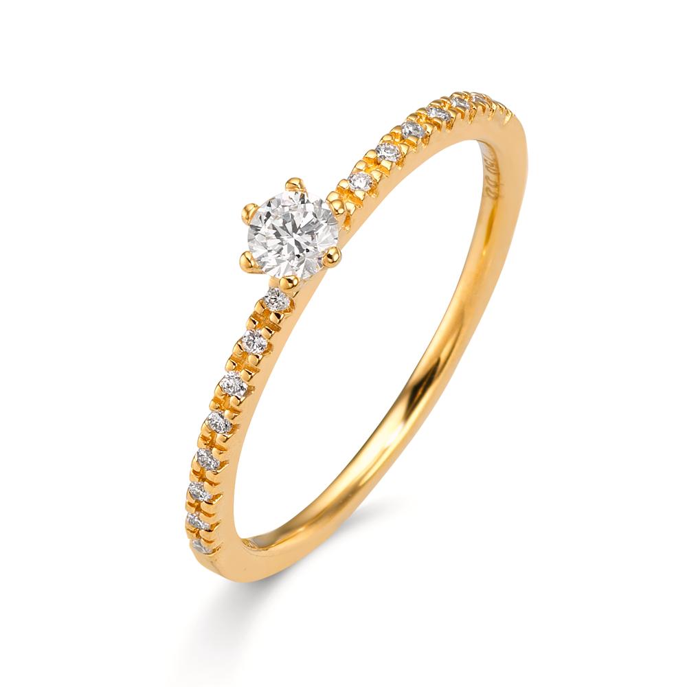 Szoliter gyűrű 750/18 K sárga arany Gyémánt 0.20 ct, 17 Kövek, Briliáns, w-si