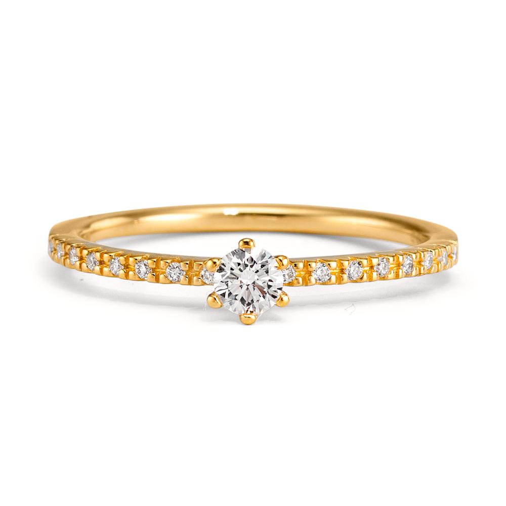 Szoliter gyűrű 750/18 K sárga arany Gyémánt 0.20 ct, 17 Kövek, Briliáns, w-si