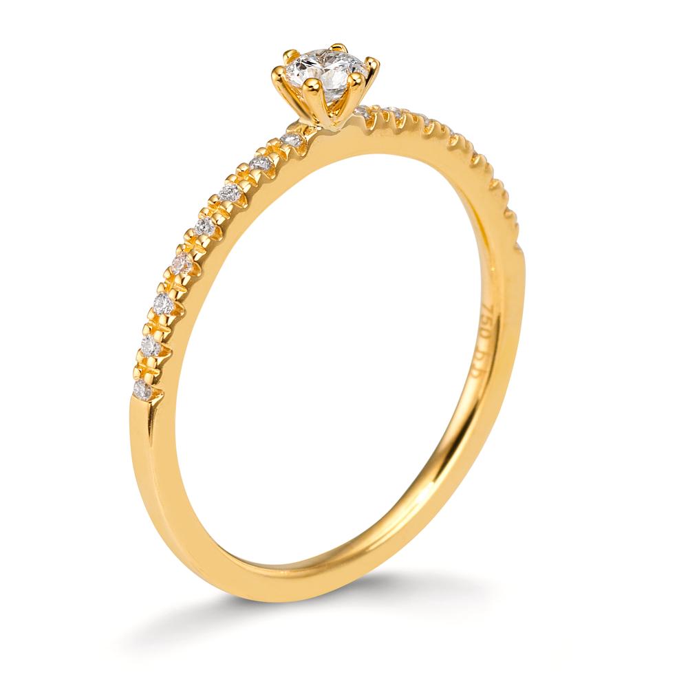 Szoliter gyűrű 750/18 K sárga arany Gyémánt 0.20 ct, 17 Kövek, Briliáns, w-si