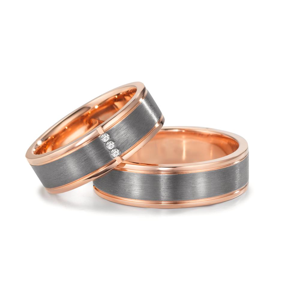 Partnergyűrű 585/14 K vörös arany, 999 tantál Gyémánt 0.024 ct, 3 Kövek, w-si