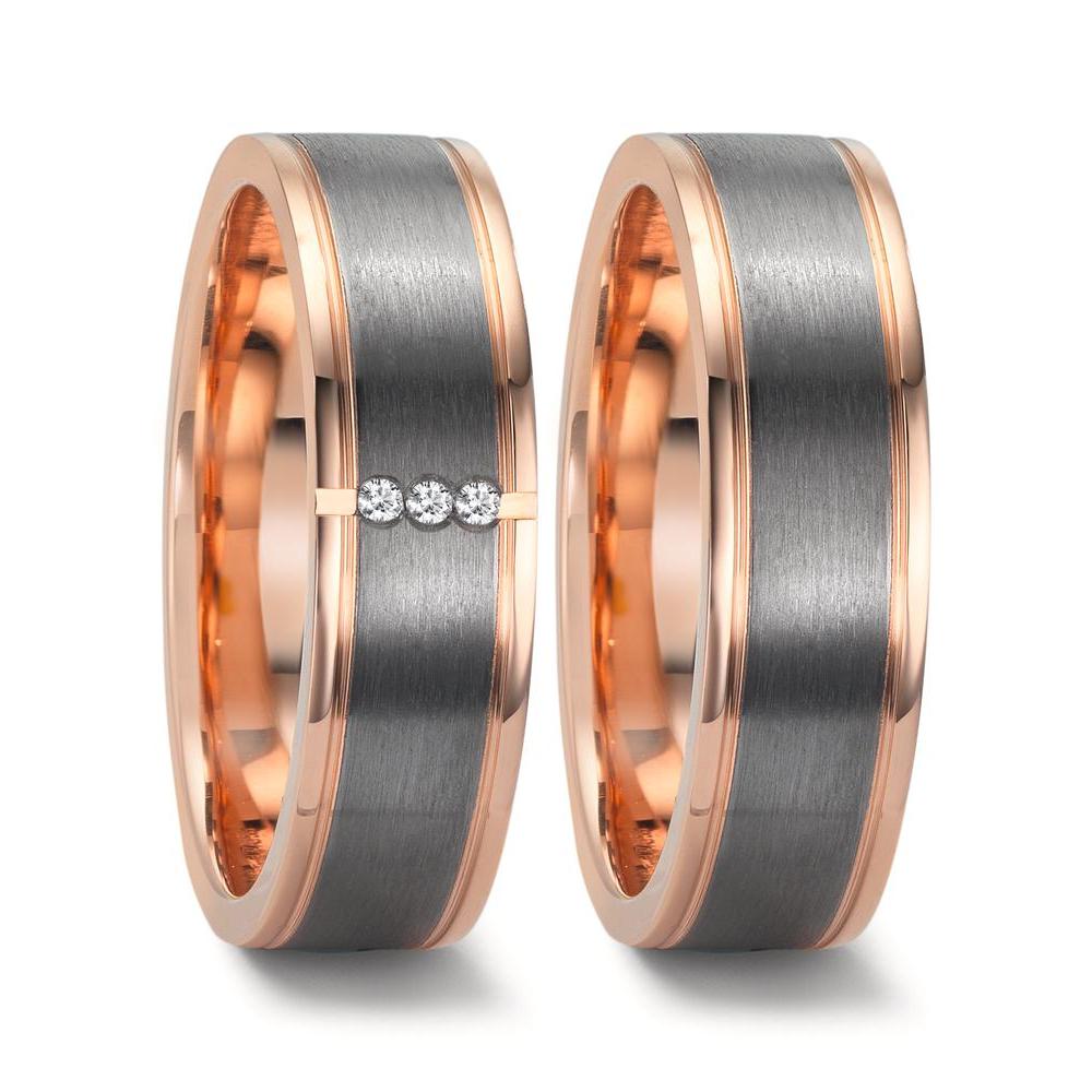 Partnergyűrű 585/14 K vörös arany, 999 tantál Gyémánt 0.024 ct, 3 Kövek, w-si